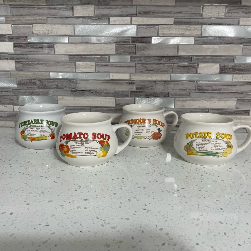 Set of four Dat’l Do-it Inc Soup Bowls - Chicken, Potato, Tomato,and Vegetable.